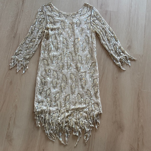 Scala Dresses & Skirts - Scala Vintage 80s Elegant Sequin/Beaded Embellished Cream Dress